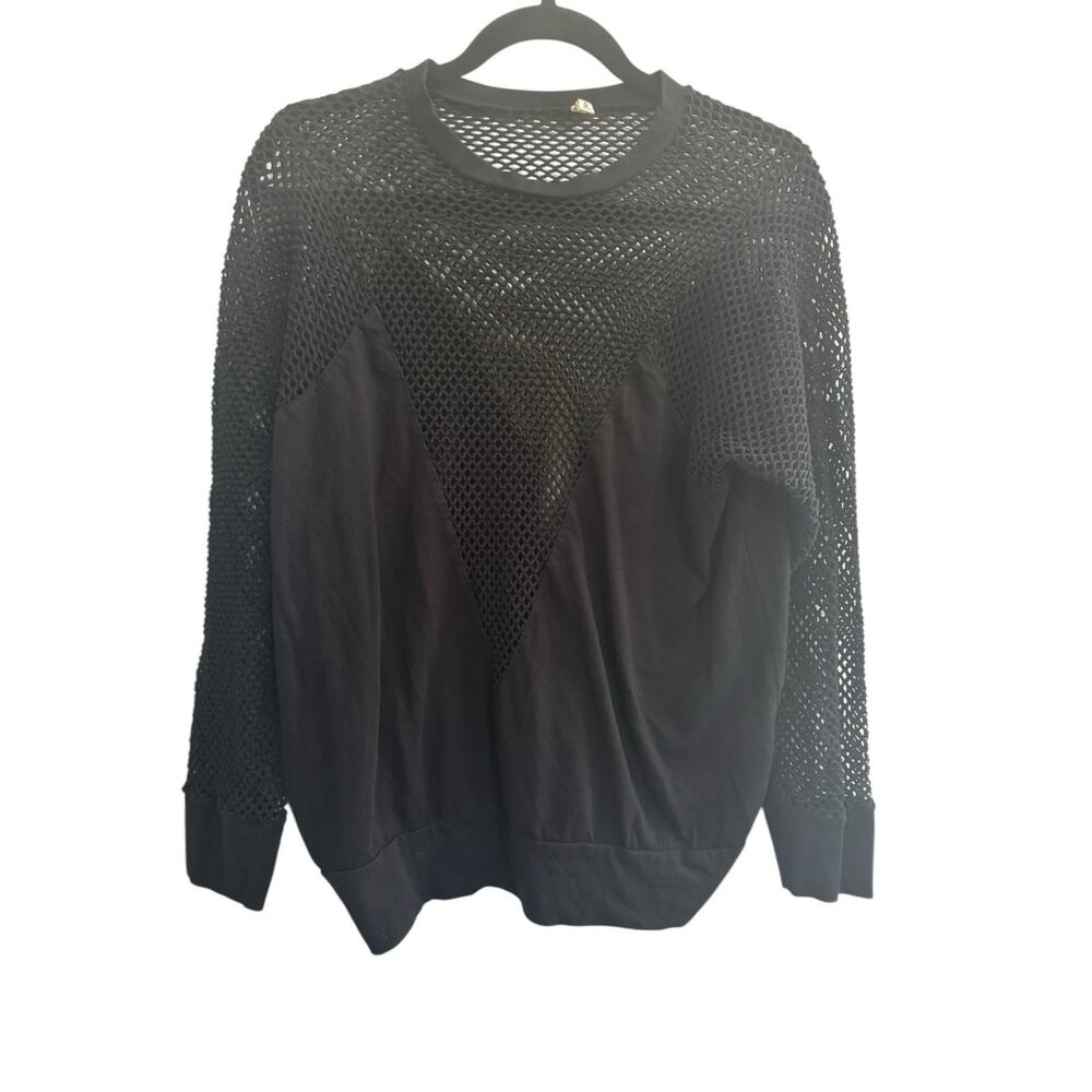 Emma and Sam Small black Laser Cut mesh grunge gothic Top Long Sleeve #4583